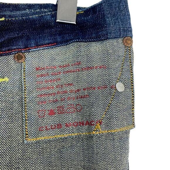 CLUB MONACO Women's Blue Dark Wash Distressed Patch Pocket Bootcut Jeans US 2 - Picture 13 of 16